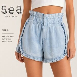 Sea New York Light Wash Ruffle Trim Denim Shorts 100% Cotton Womens Size 0